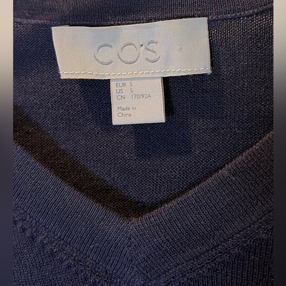 COS men’s size S cotton silk v neck sweater navy blue - Picture 2 of 5